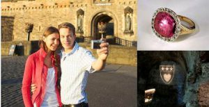 Photo collage featuring visitors to Edinburgh Castle, Stewart Jewels, Half Moon Battery