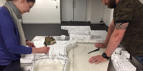 The castle cake is being built