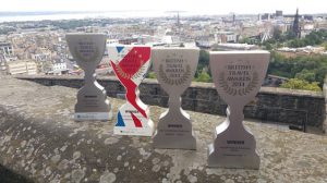 A range of Trophies displayed on a castle wall