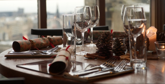 Table set for Christmas dinner