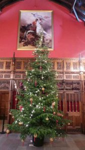 the decorated christmas tree in the Great Hall at Edinburgh Castle