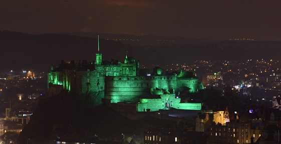 Edinburgh Castle lit up green