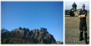 Edinburgh Castle seen from afar and a picture of tour guide Donal