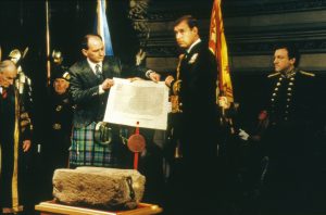 A photo from 1996 of the unveiling of the Stone of Destiny at Edinburgh Castle