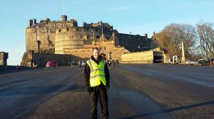 Euan in front of Edinburgh Castle