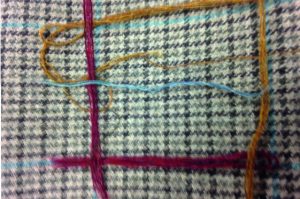 A close up of the threads chosen to be in the Edinburgh Castle tweed.
