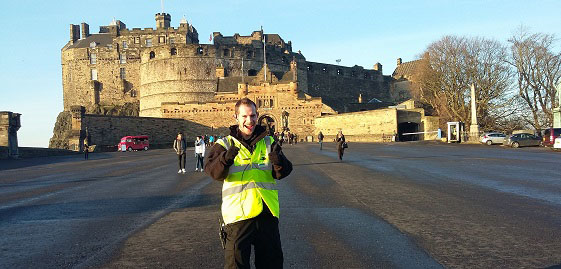 Euan in front of Edinburgh Castle