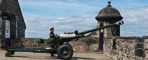 A soldier preparing to fire the One O'Clock gun at Edinburgh Castle