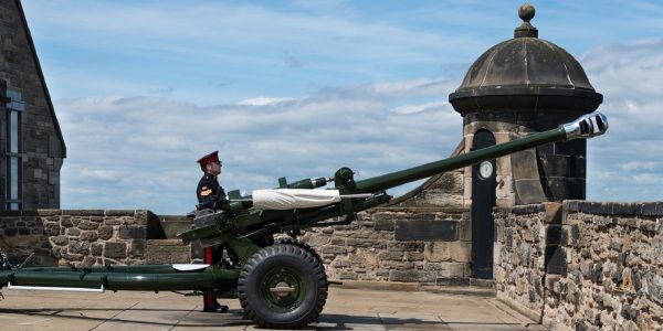 A soldier preparing to fire the One O'Clock gun at Edinburgh Castle