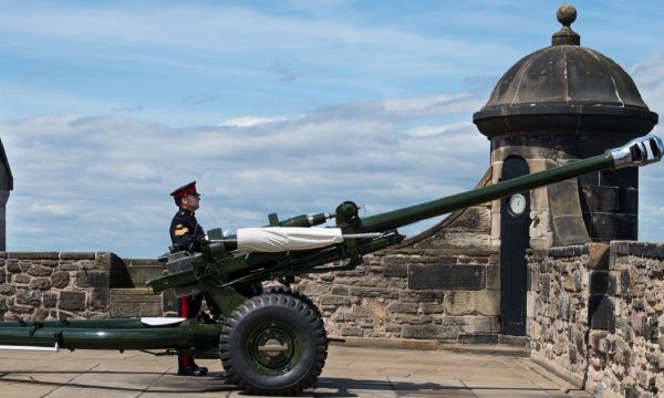 A soldier preparing to fire the One O'Clock gun at Edinburgh Castle