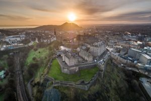 aerial view of Edinburgh Castle at sunrise