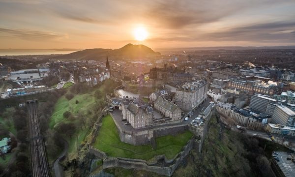 aerial view of Edinburgh Castle at sunrise