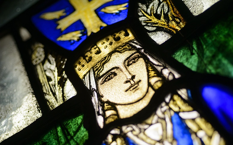 Stained-glass at St Margaret's Chapel, Edinburgh Castle, depicting St Margaret 