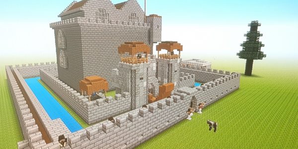 View of a castle in Minecraft
