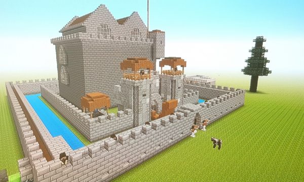 View of a castle in Minecraft