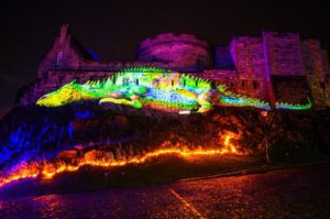 A large animation of a sleeping dragon projected onto the walls of Edinburgh Castle