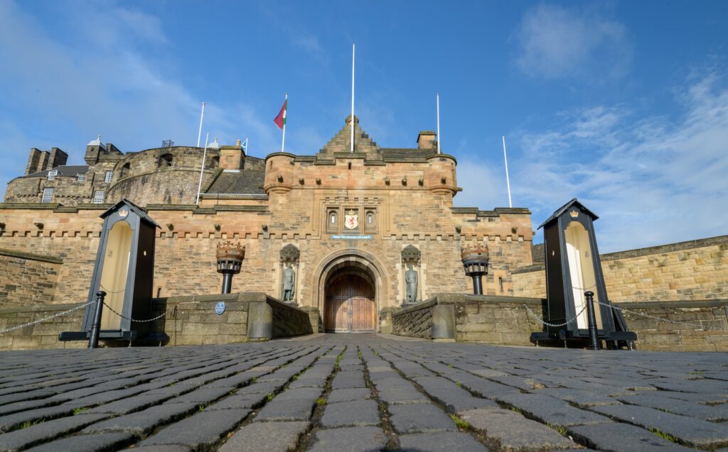 Main gate of Edinburgh Castle photographed from the esplanade.