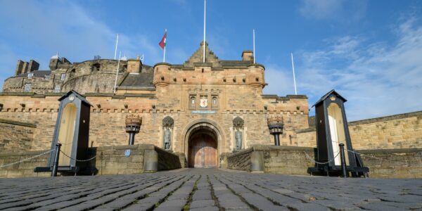 Main gate of Edinburgh Castle photographed from the esplanade.